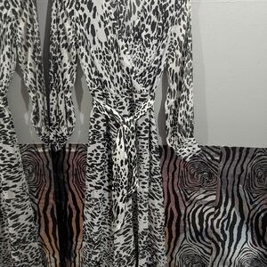 Spy Zone Exchange Black & White Cheetah Animal Print Maxi Dress with Waist Tie L